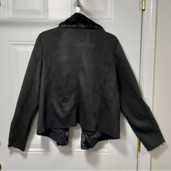 Haute Monde Black Faux Fur Waterfall Jacket With Zipper Details & Faux Suede L - Picture 4 of 12